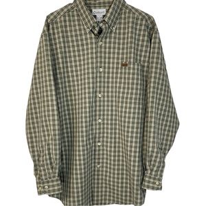 Men’s Carhartt S147OLV Long Sleeve Olive Button Up Plaid Work Shirt Sz Large